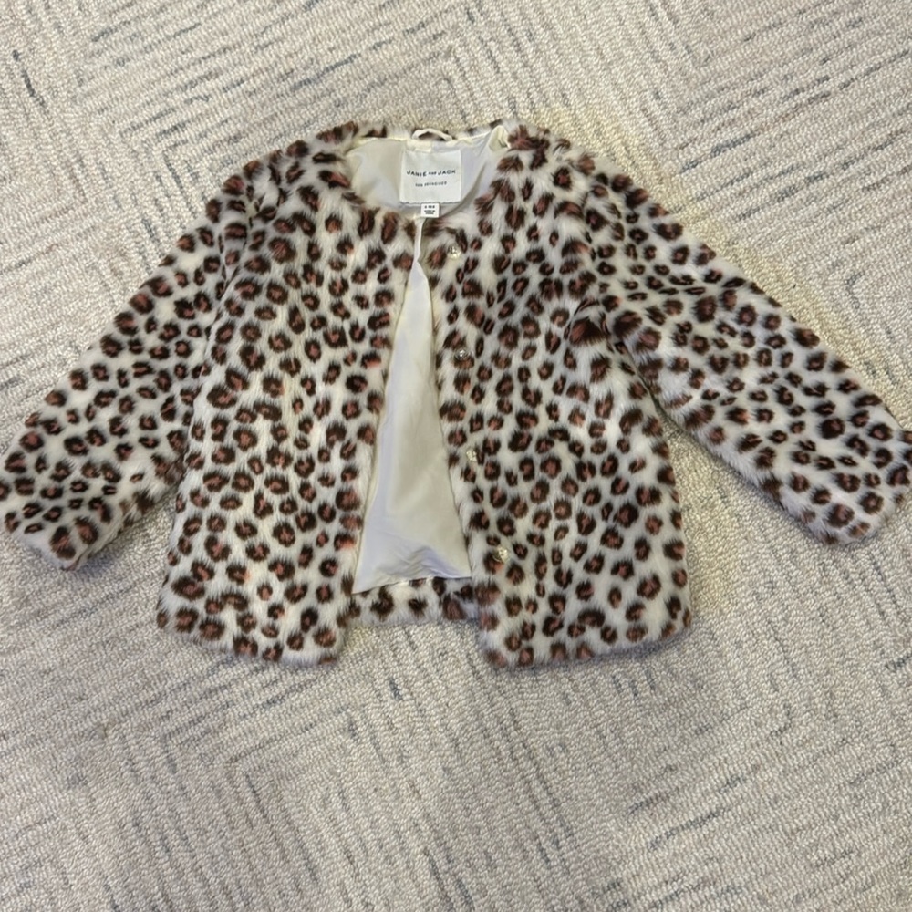 Janie and Jack girls leopard faux fur coat 5/6